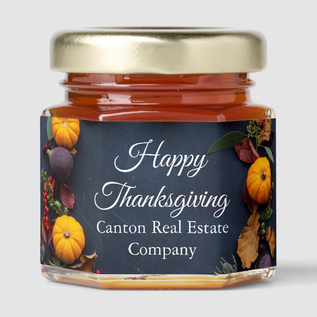 Modern Happy Thanksgiving Party Custom Honey Jar Favors (Front)