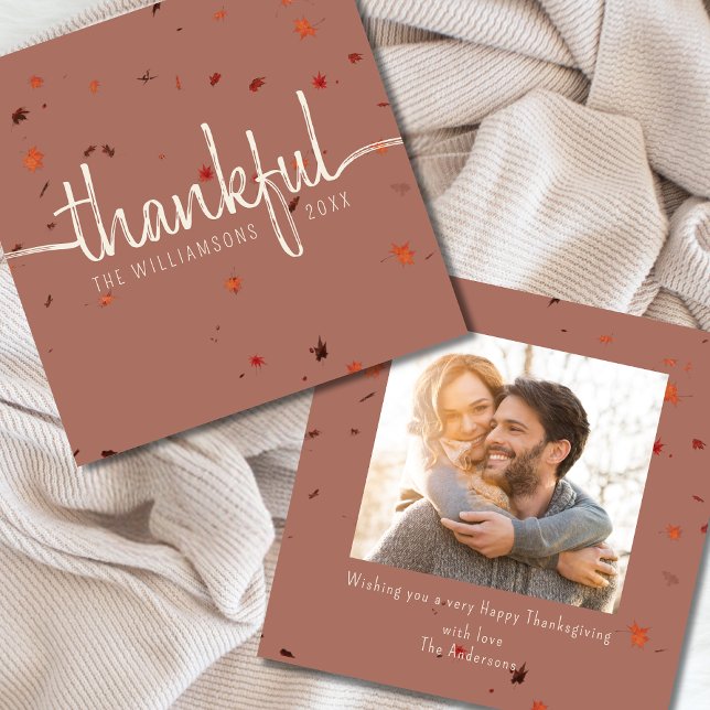 Modern Happy Thanksgiving Photo Autumn Leaves Invitation (Creator Uploaded)