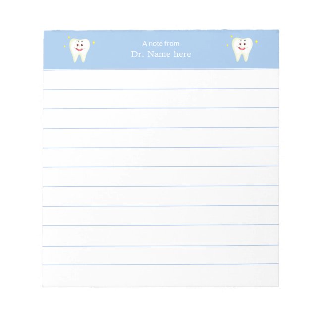 Modern Happy Tooth Lined Dentist Notepad (Front)