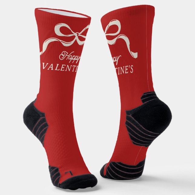 Modern HAPPY VALENTINES Bows Retro Red UNISEX  Socks (Angled)