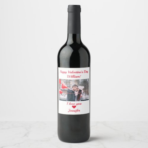Modern Happy Valentines Day Custom Photo Name Wine Label