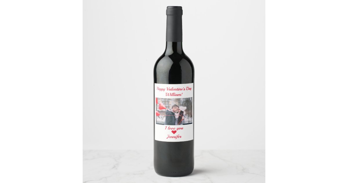 Modern Happy Valentine's Day Custom Photo Name Wine Label | Zazzle
