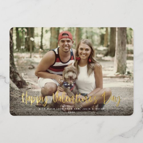 Modern Happy Valentines Day Full Photo Foil Holiday Card