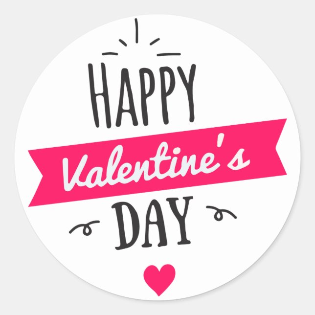 Modern HAPPY VALENTINE's DAY Pink White Heart Classic Round Sticker (Front)