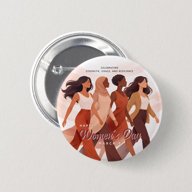 Modern Happy Women's Day Celebration March 8  Button (Front & Back)