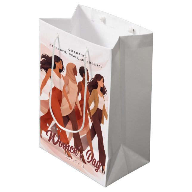 Modern Happy Women's Day Celebration March 8  Medium Gift Bag (Front Angled)