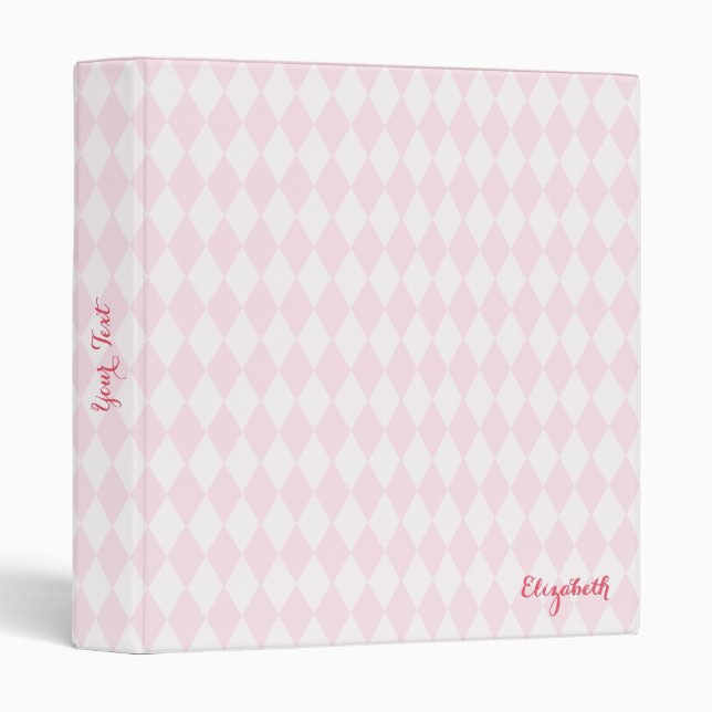 Modern Harlequin Pattern Pink Elegant Monogrammed 3 Ring Binder (Front/Spine)