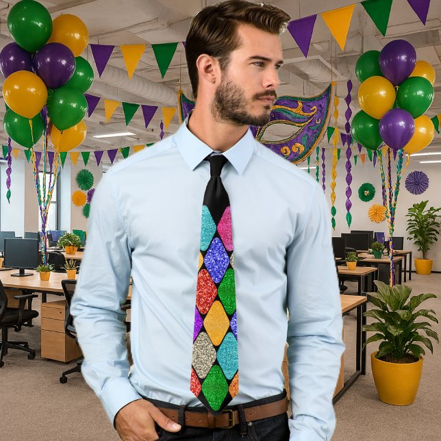 Modern Harlequin Pattern Sparkly Mardi Gras  Neck Tie (Creator Uploaded)