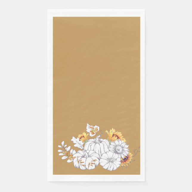 Modern Harvest Gold Pumpkins & Sunflowers  Paper Guest Towels (Front)