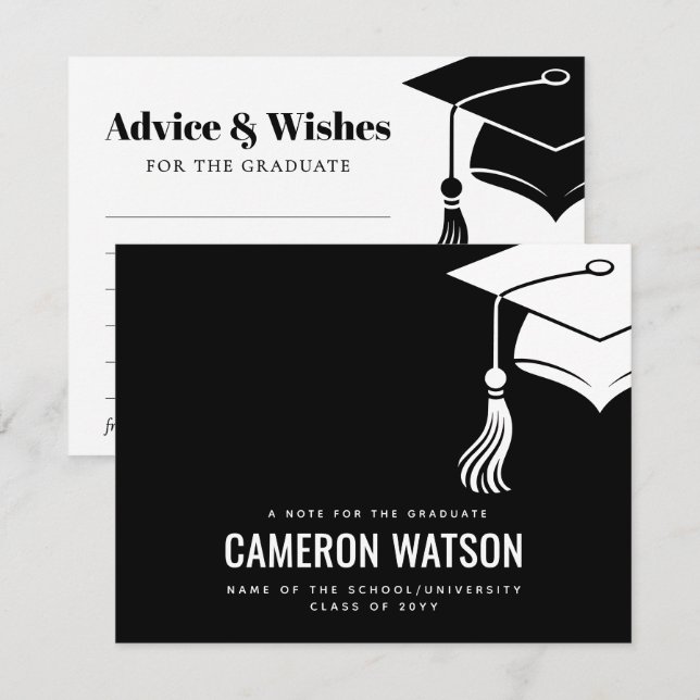 Modern Hat and Tassel Graduation Advice & Wishes Note Card (Front/Back)