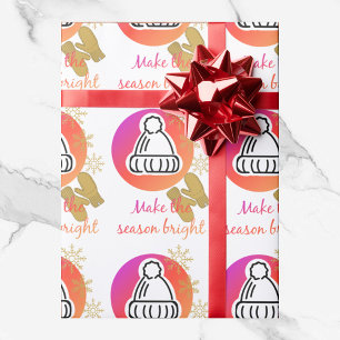 Modern Hat & Mittens Winter Christmas Holiday Wrapping Paper