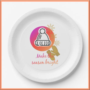 Modern Hat & Mittens Winter Christmas Season Paper Plates