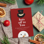 Modern Hats Off To You Snowman Red Company Logo Holiday Card<br><div class="desc">Hats Off To You Snow Man Company Logo Holiday Card</div>