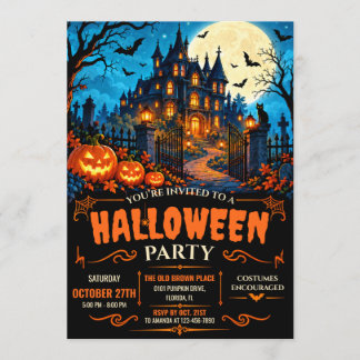 Modern Haunted House Halloween Holiday Party Invitation