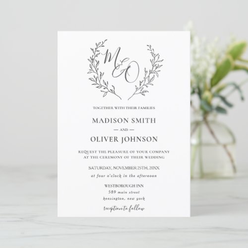 Modern Haute Monogram Laurel Branch Wedding  Invitation