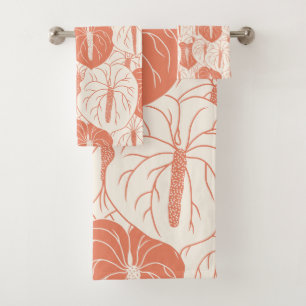 Modern Hawaiian Anthurium print pattern Bath Towel Set