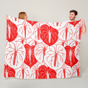Modern Hawaiian Anthurium print pattern Fleece Blanket