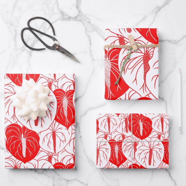 Modern Hawaiian Anthurium print pattern Wrapping Paper Sheets (Front)