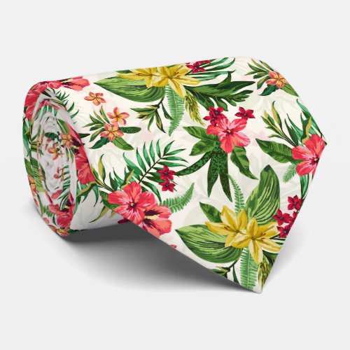 Modern Hawaiian Colorful Flowers Neck Tie