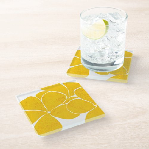 Modern Hawaiian Print pattern Plumerias Glass Coaster