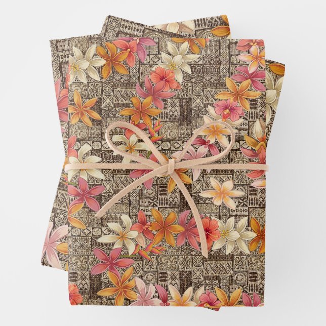 Modern Hawaiian print pattern Wrapping Paper Sheets (In situ)