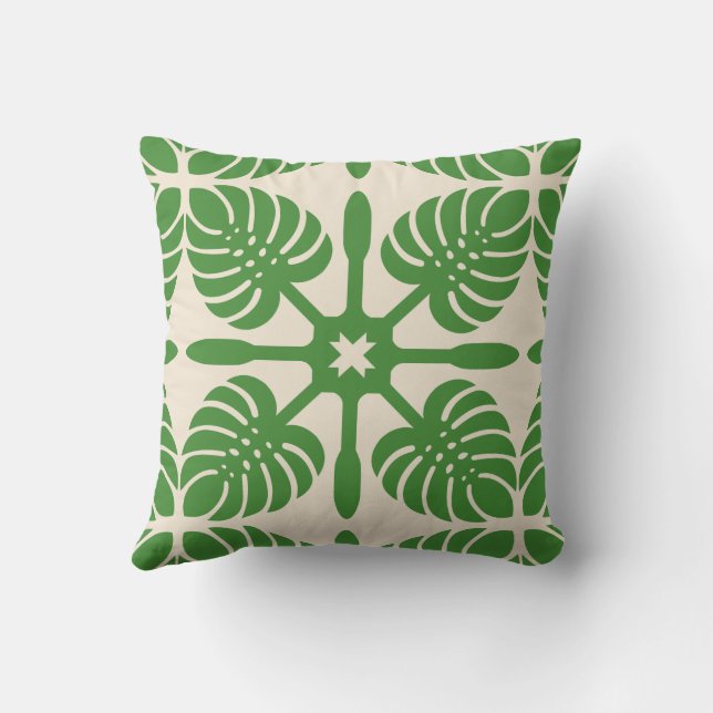 MODERN HAWAIIAN QUILT PILLOW- Monstera Throw Pillow | Zazzle
