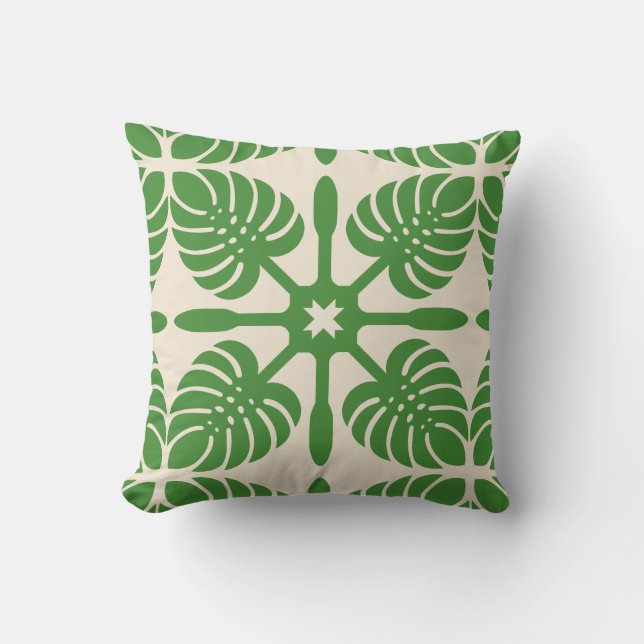 MODERN HAWAIIAN QUILT PILLOW- Monstera Throw Pillow (Front)