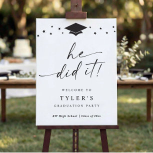 Modern He Did It Graduation Party Welcome Foam Board