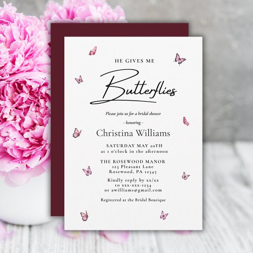 Modern He Gives Me Butterflies Bridal Shower Invitation