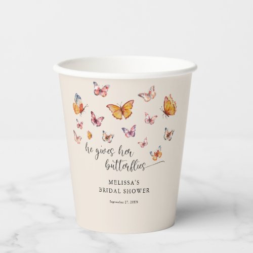 Modern He Gives Me Butterflies Bridal Shower Paper Cups