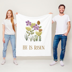 Modern He Is Risen Easter Floral Fleece Blanket