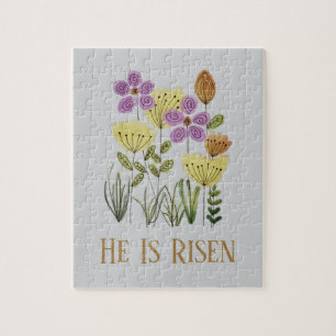 Modern He Is Risen Easter Floral Jigsaw Puzzle