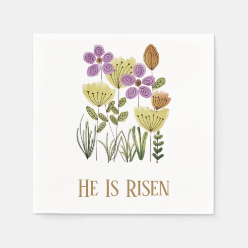 Modern He Is Risen Easter Floral Napkins