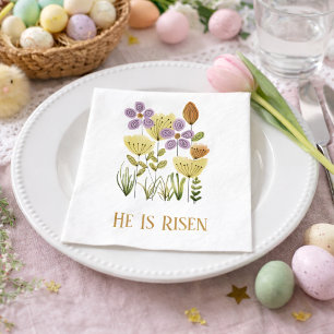 Modern He Is Risen Easter Floral Napkins