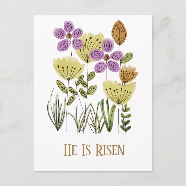 Modern He Is Risen Easter Floral Postcard (Front)