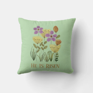 Modern He Is Risen Easter Floral Throw Pillow