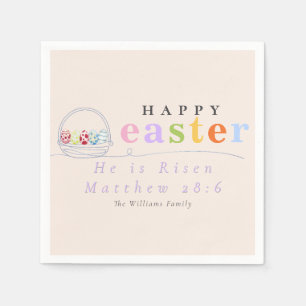 Modern He Is Risen Pastel Happy Easter Egg Basket Napkins