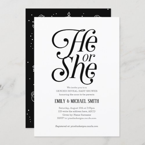 Modern He or She Neutral Gender Reveal Invitation