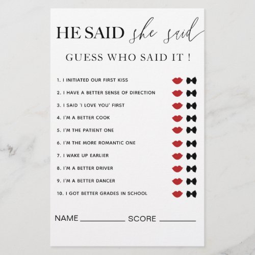 Modern He Said She Said Bridal Shower Flyer