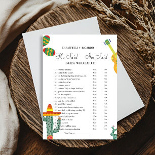 Modern He said she said Bridal shower game card