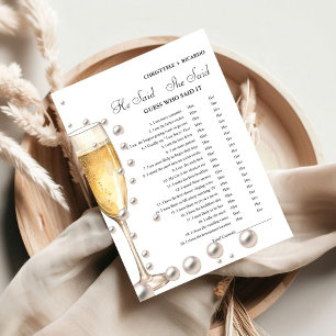 Modern He said she said Bridal shower game card