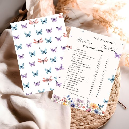 Modern He said she said Bridal shower game card