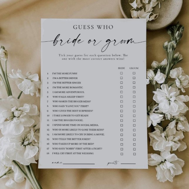 Modern He Said She Said Bride or Groom Game Invitation (guess who bride or groom game)