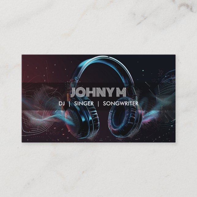 Modern Headphones DJ Music Waves Business Card (Front)