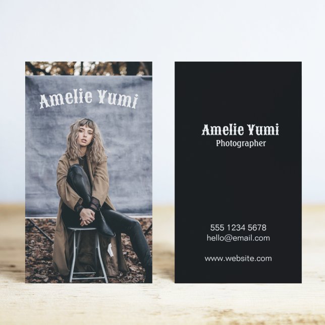 Modern Headshot Modeling Fashion Stylist Black  Business Card (Creator Uploaded)