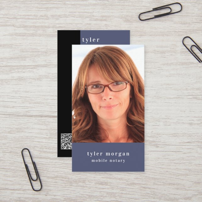 Modern Headshot Photo Mobile Notary Business Card (Front/Back In Situ)