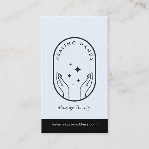 Modern Healing Hands Massage Black and Blue Logo Business Card