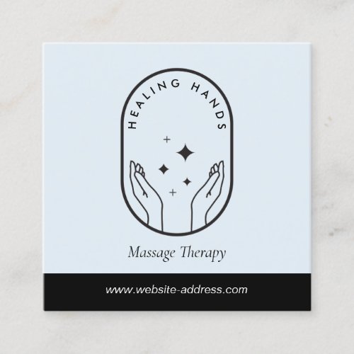Modern Healing Hands Massage Black and Blue Logo Square Business Card