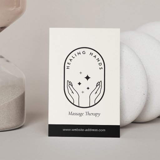 Customizable Modern Healing Hands Massage Black and Ivory Logo Business Card