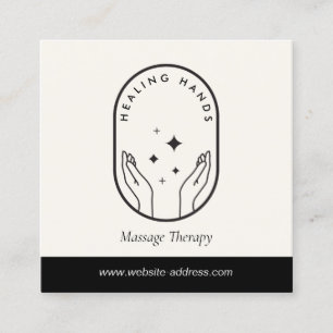 Modern Healing Hands Massage Black and Ivory Logo Square Business Card